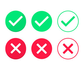 A set simple web buttons: green check mark and red cross