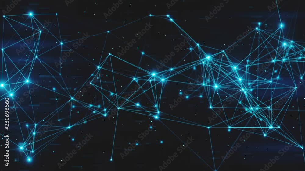 Poster abstract flashing connected digital data nodes and connection paths on any type of network