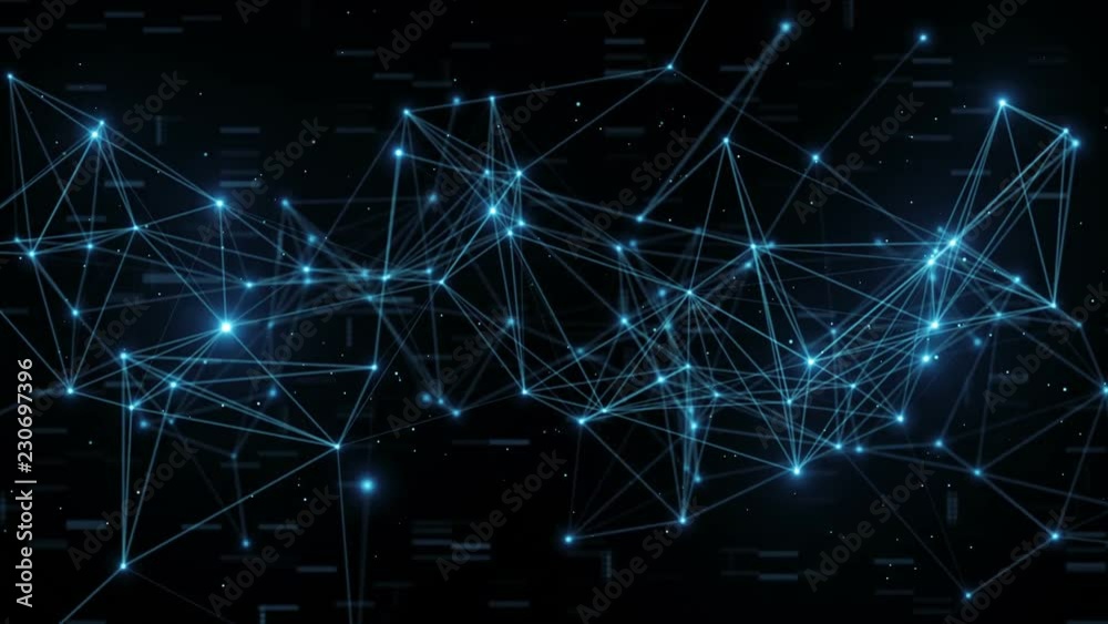 Aufkleber abstract flashing connected digital data nodes and connection paths on any type of network