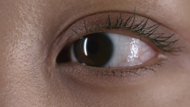 Extreme close up of eye of Asian woman moving and looking around