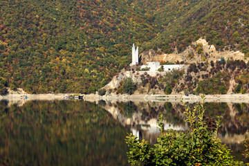 Autumn ladscape of The Vacha (Antonivanovtsi) Reservoir, Rhodope Mountains, Plovdiv Region, Bulgaria