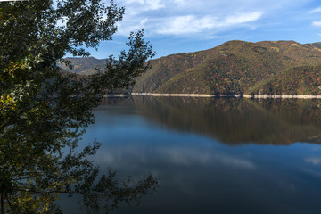 Autumn ladscape of The Vacha (Antonivanovtsi) Reservoir, Rhodope Mountains, Plovdiv Region, Bulgaria