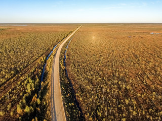 Fototapeta na wymiar The road through the swamp. Russian North.
