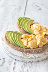 Sandwiches with avocado and scrambled eggs