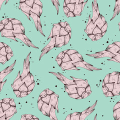 Dragon fruit pitaya seamless pattern, vector