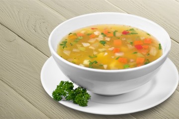 Vegetable soup on table