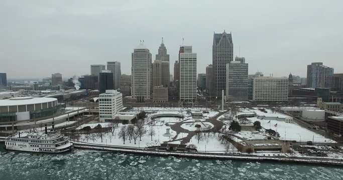 Downtown Detroit Aerial 4K