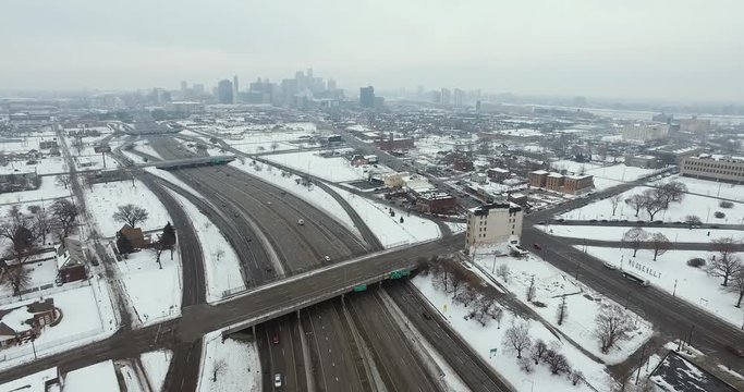 Detroit Michigan Highway Aerial 4K