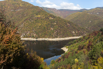 Autumn ladscape of The Vacha (Antonivanovtsi) Reservoir, Rhodope Mountains, Plovdiv Region, Bulgaria