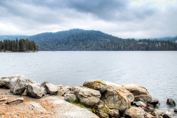 Lake in the high Sierra Nevada mountains near Fresno in southern California in the USA
