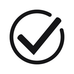Tick icon vector symbol, checkmark isolated on white background, checked icon or correct choice sign in round shape