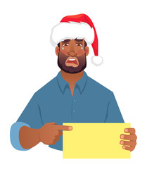 African man in hat holding blank card