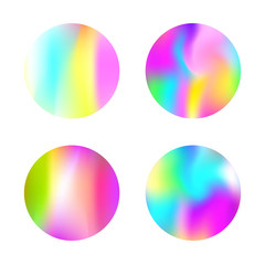 Hologram abstract backgrounds set. Multicolor Gradient backdrop with hologram. 90s, 80s retro style. Pearlescent graphic template for banner, flyer, cover, mobile interface, web app.