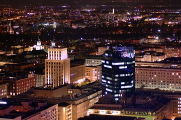 Obraz premium Aerial view of city. Downtown city at night.