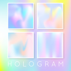 Fototapeta premium Gradient mesh abstract backgrounds set. Stylish holographic backdrop with gradient mesh. 90s, 80s retro style. Iridescent graphic template for brochure, flyer, poster, wallpaper, mobile screen.