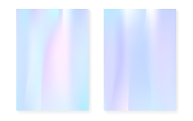 Fototapeta na wymiar Hologram gradient background set with holographic cover. 90s, 80s retro style. Iridescent graphic template for book, annual, mobile interface, web app. Fluorescent minimal hologram gradient.