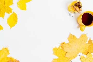 Autumn composition flat lay. Comfortable fall and cozy autumn, lifestyle concept.