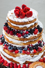 Beautiful set of open wedding cakes on the table