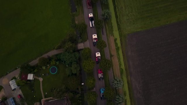 Truck parade with lots of trucks and trailers. Many transport companies participate in this parade.