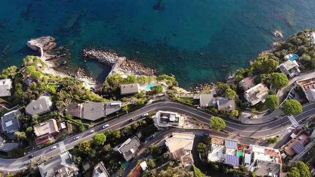 Aerial view of Aurelia next to the blue sea of Liguria