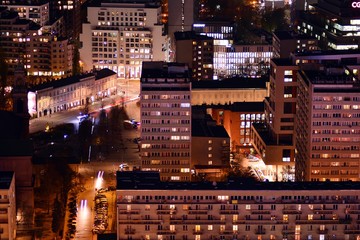Aerial view of city. Downtown city at night.