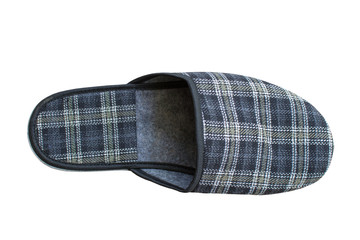gray slippers on top,One male slipper top view on a white background