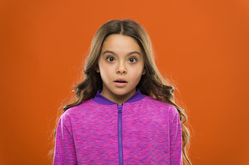 Girl cute child confused wondering face. Child long hair wondering. Confusing facts concept. Facts...
