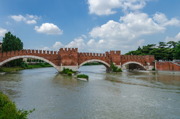 Fototapeta premium Castelvecchio bridge crossing the river Adige in Verona, Italy