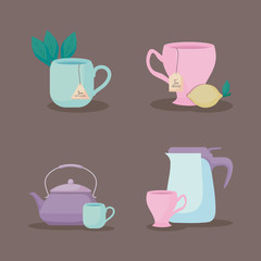 set of teapots and cups tea icon