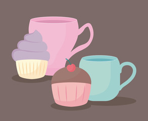 teacup with sweet cupcake