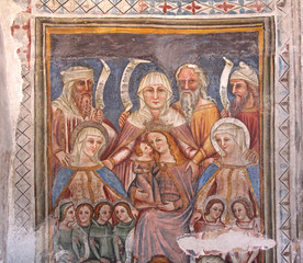 Obraz na płótnie Canvas i Santi Gioachino e Anna con altri antenati, Maria e Gesù; affesco nella chiesa romanica di San Giovanni in Villa a Bolzano