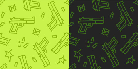 Guns Low Poly Seamless Pattern. Light and Dark Versions