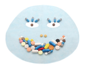 Mask with tablets.