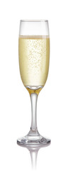 single glass of champagne isolated on white background