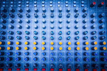 Professional console sound mix. Sound mixing controller for music.Dj audio mixer knobs for...