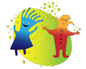 vector funny monsters on a yellow-green background