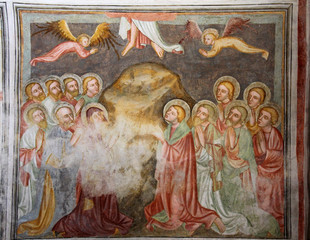 ascensione di Gesù al cielo; affresco della chiesa romanica di San Martino in Campiglio presso...