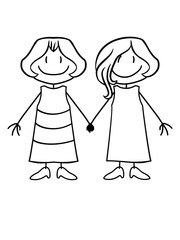 team freundin 2 freunde schwestern geschwister lesbisch paar liebe verliebt kinder händchen halten mädchen weiblich frau hübsch kleid schön klein süß niedlich gemalt comic cartoon clipart design
