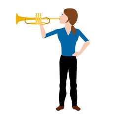 Female avatar playing a trumpet. Vector illustration design