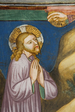 Cristo in prghiera nell'orto degli ulivi; affresco della chiesa romanica di San Martino in Campiglio presso Bolzano