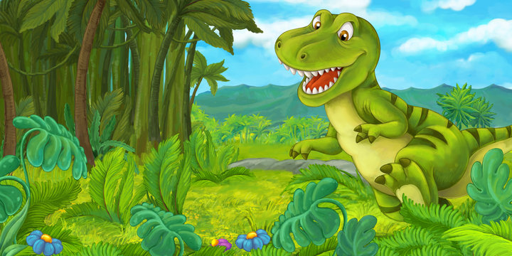 cartoon happy and funny dinosaur - tyrannosaurus - illustration for children