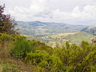 First glimpse of the Galician countryside on the Camino - O`Cebreiro, Galicia, Spain