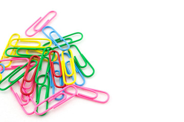 Pile of color clips on white background