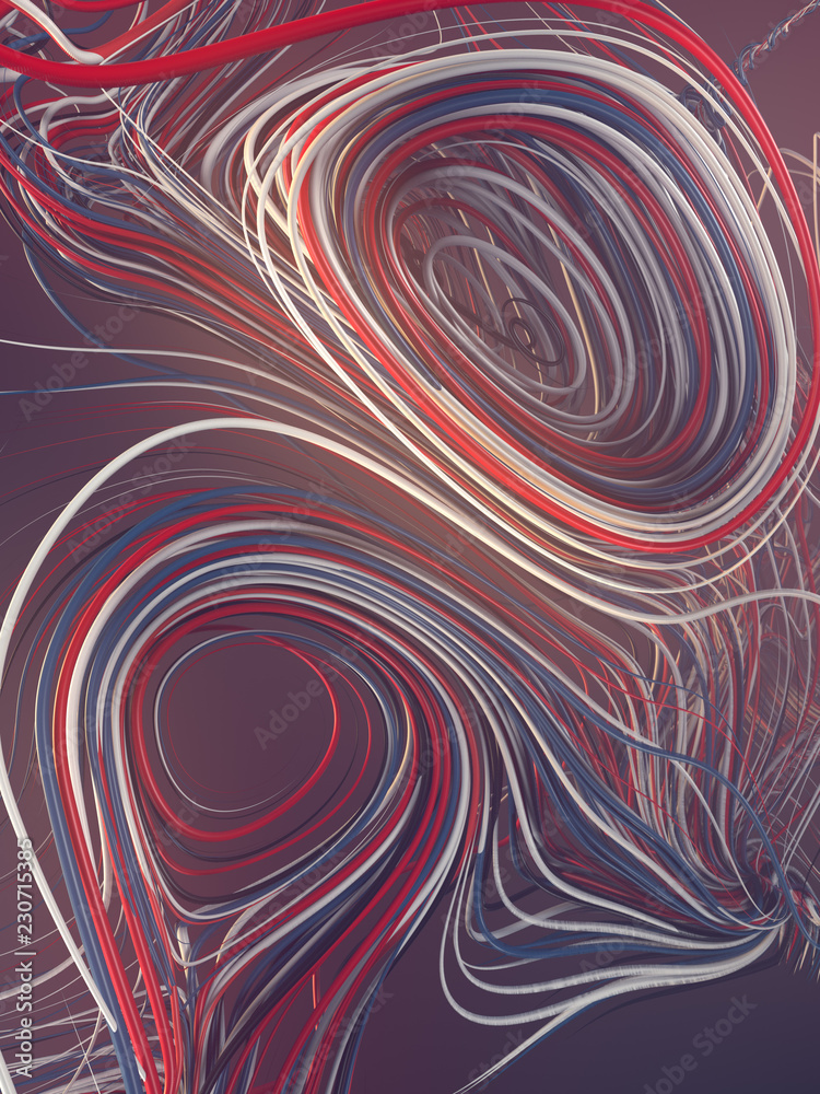 Poster Interlacing abstract multi coloured curves. 3D rendering