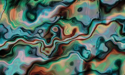 Green Ebru or Suminagashi Art Paper Style - Liquid Flow Marbled Background - Paints Stains and Turbulence 
