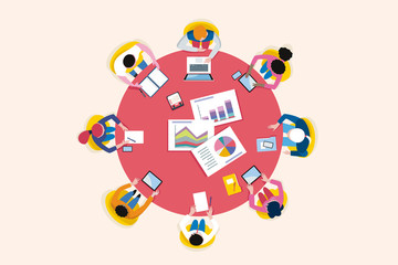 Top View Business Meeting Arround Circular Table