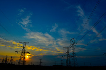 The power supply facilities of contour in the evening