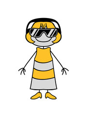 kopfhörer dj musik hören sonnenbrille cool party feiern mädchen weiblich frau hübsch kleid schön klein süß niedlich gemalt comic cartoon clipart design