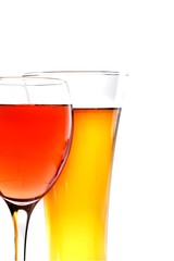 Cold beer with foam in glasses, close-up