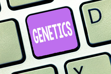Handwriting text Genetics. Concept meaning study of heredity and the variation of inherited...